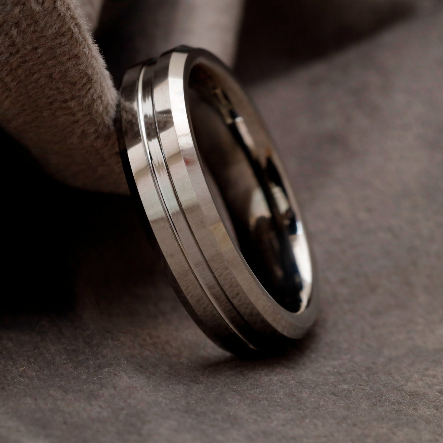 Silver Tungsten Double Groove Ring U3