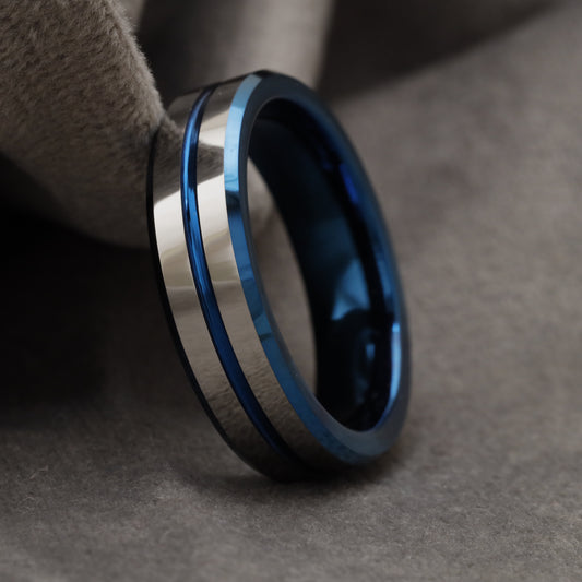 Blue & Silver Dual-Tone Tungsten Ring U4