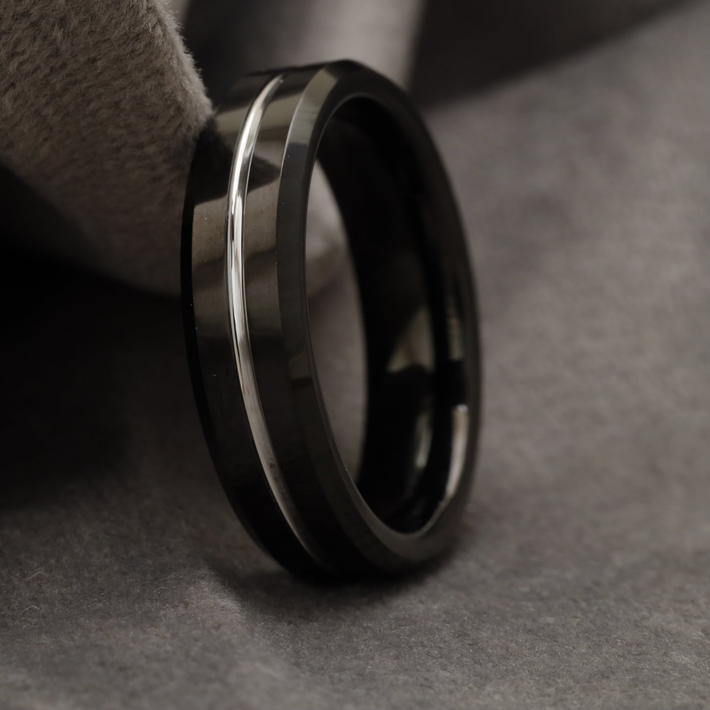 Matte Black with Center Silver Groove Tungsten Ring  U8