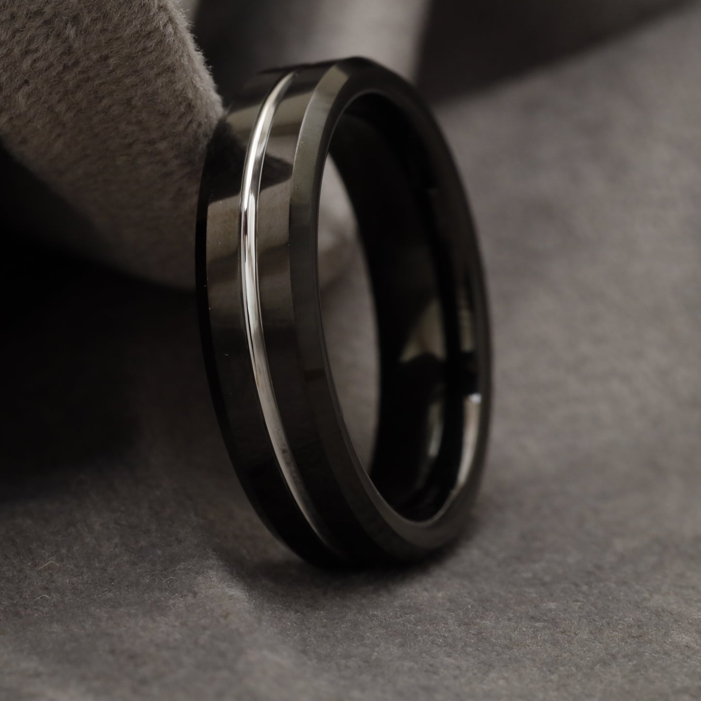 Matte Black with Center Silver Groove Tungsten Ring  U8