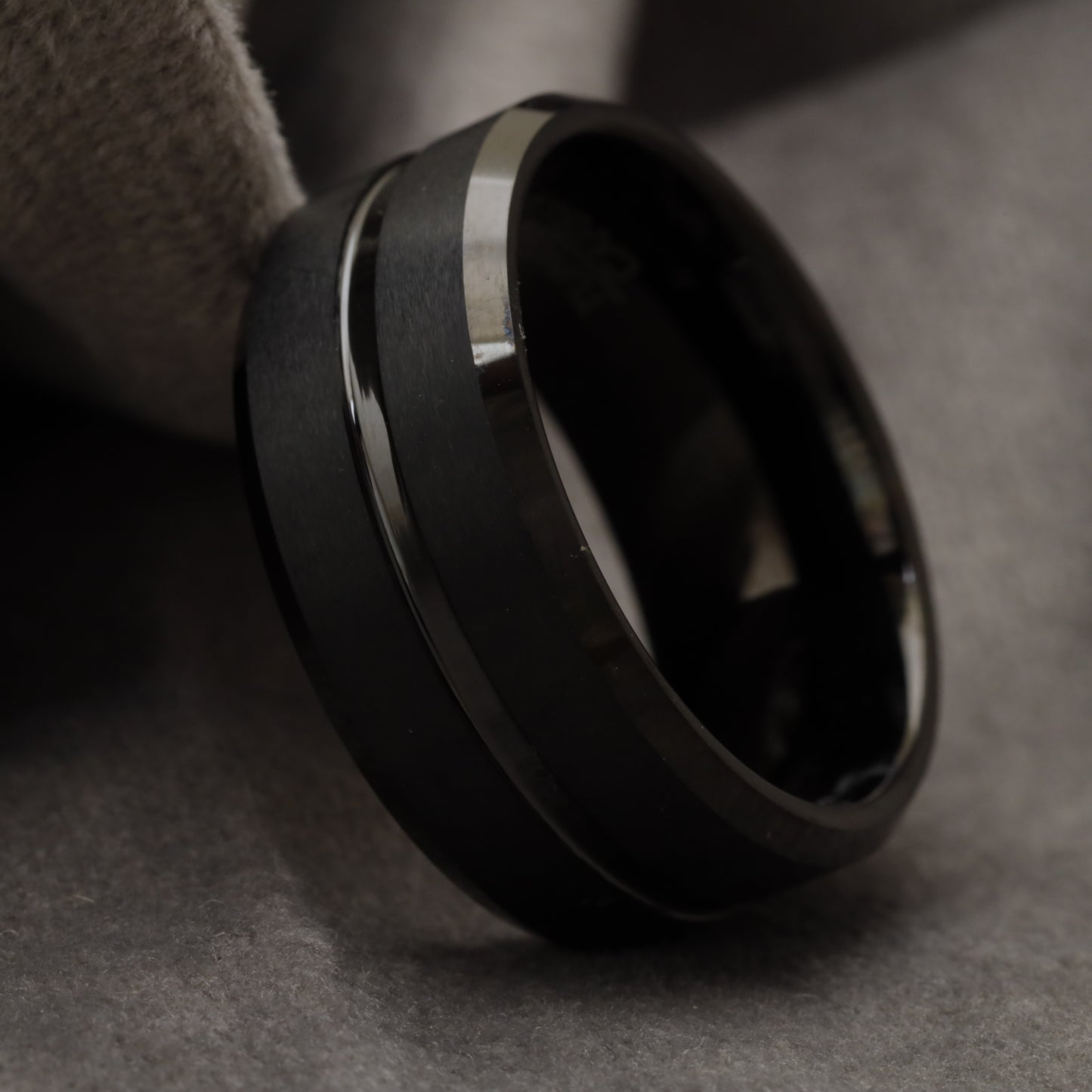 Wide Matte Black with Center Silver Groove Tungsten Ring  U9
