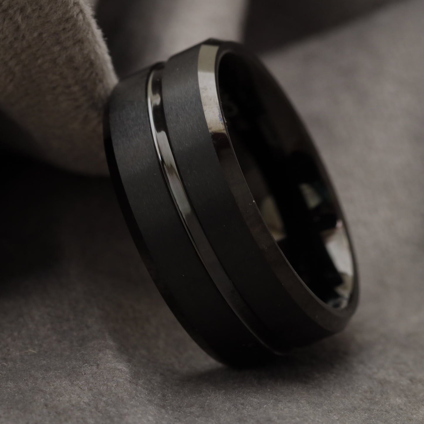 Wide Matte Black with Center Silver Groove Tungsten Ring  U9