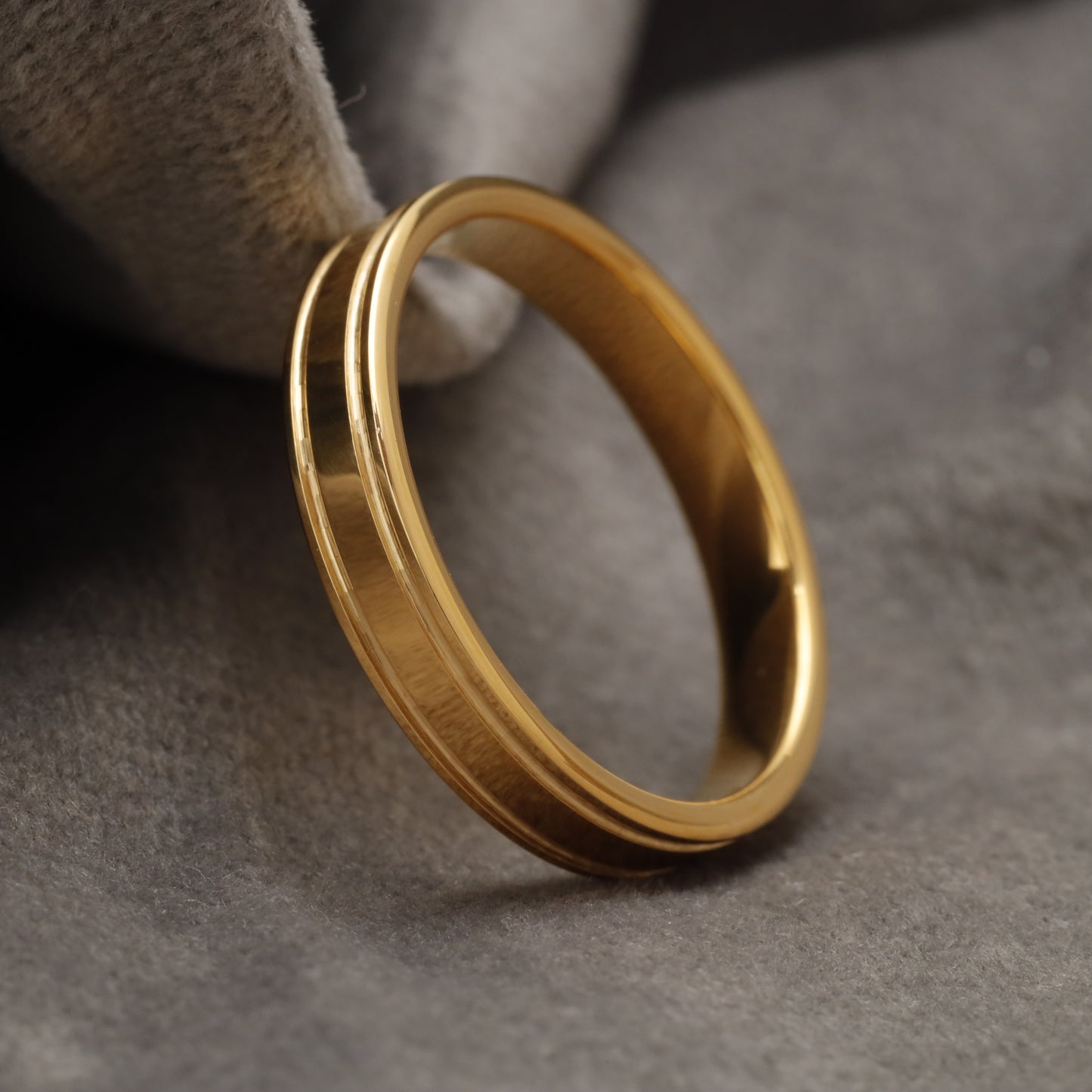 Polished Gold Tungsten Ring with Double Engraved Lines U18
