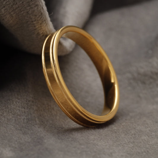 Polished Gold Tungsten Ring with Double Engraved Lines U18