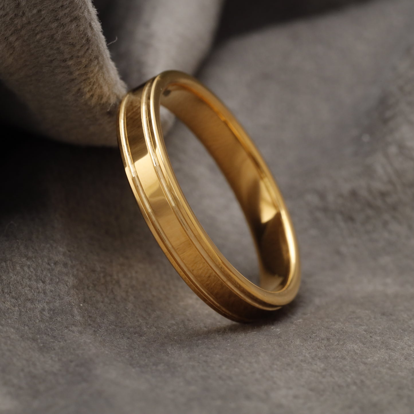 Polished Gold Tungsten Ring with Double Engraved Lines U18