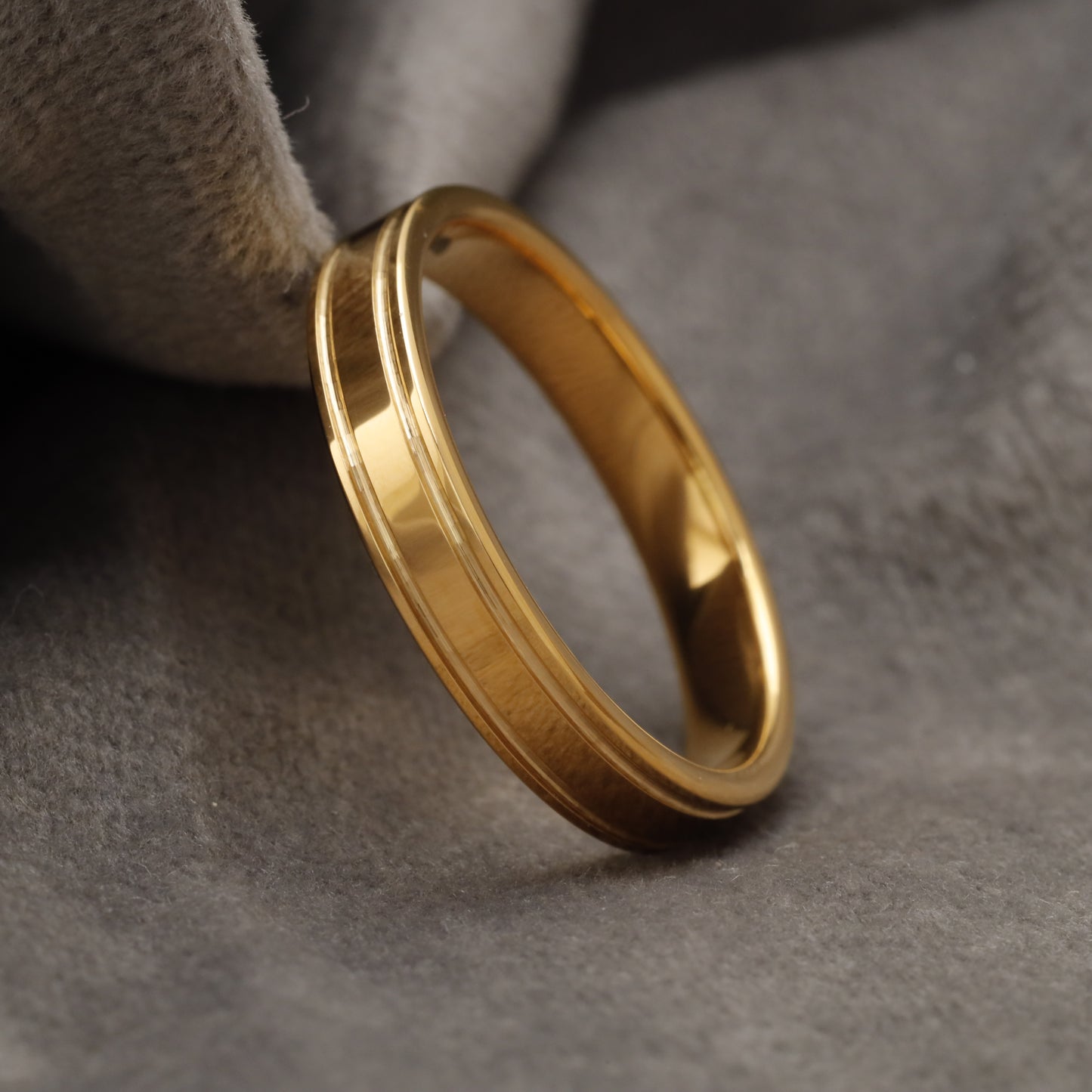 Polished Gold Tungsten Ring with Double Engraved Lines U18