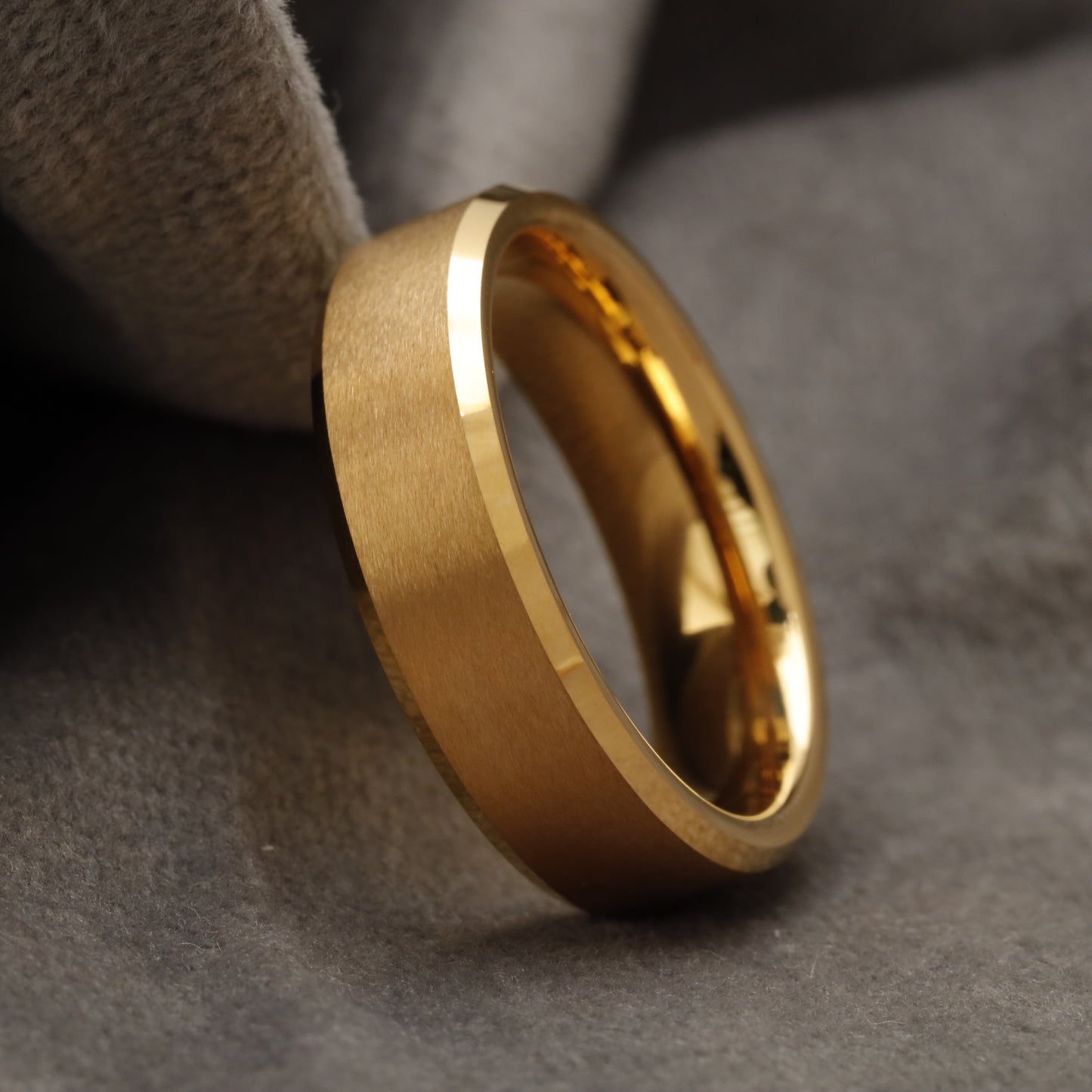 Brushed Gold Tungsten Ring with Polished Beveled Edges  U20