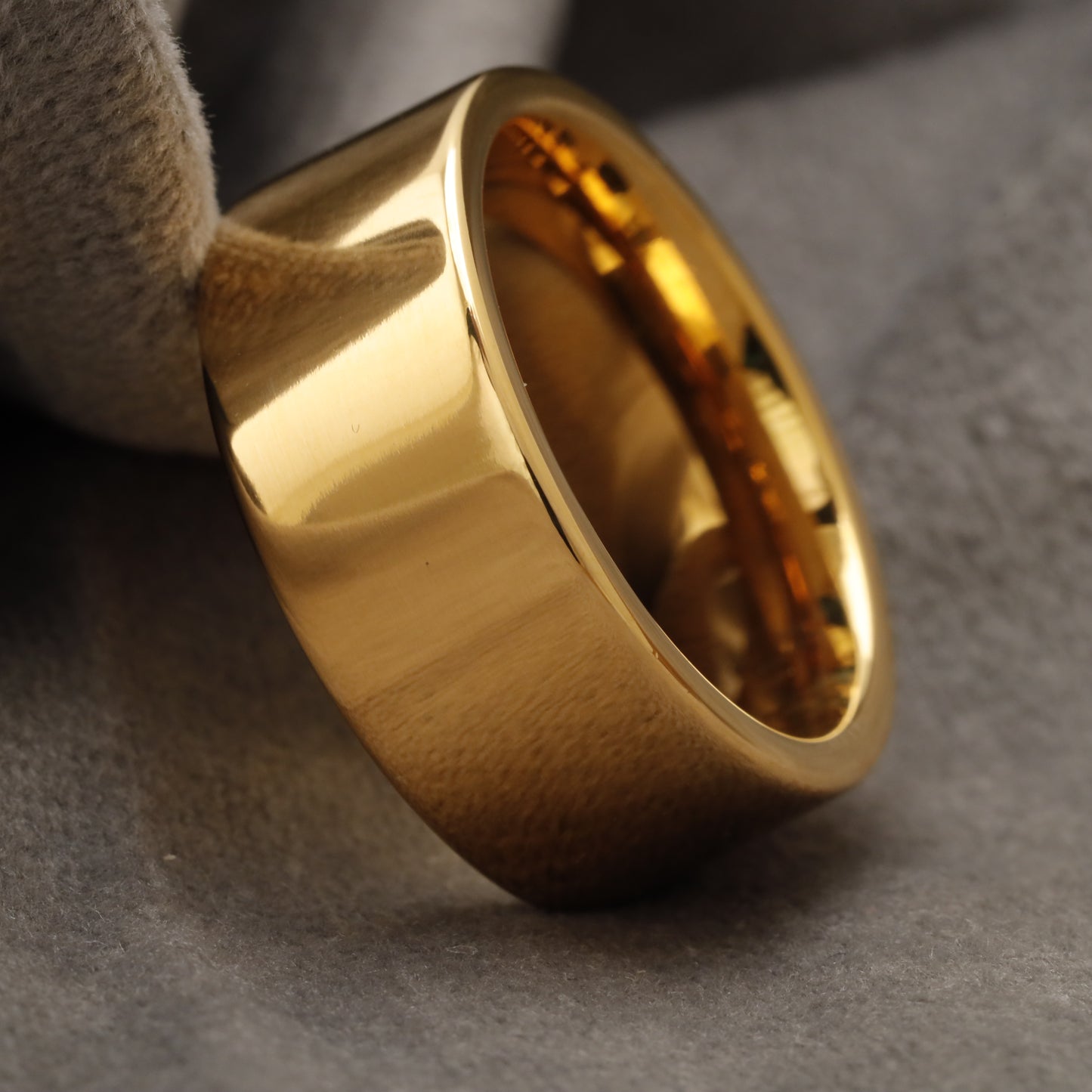 Mirror-Polished Gold Tungsten Ring with Wide Flat Band & Beveled Edges  U22