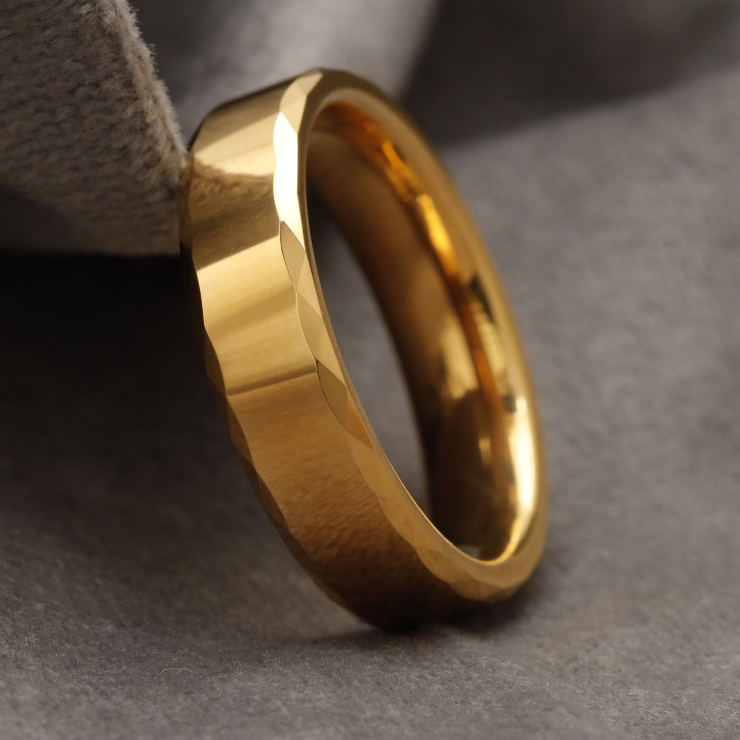 Slim Gold Micro-Faceted Tungsten Ring with Diamond-Cut Beveled Surface U14