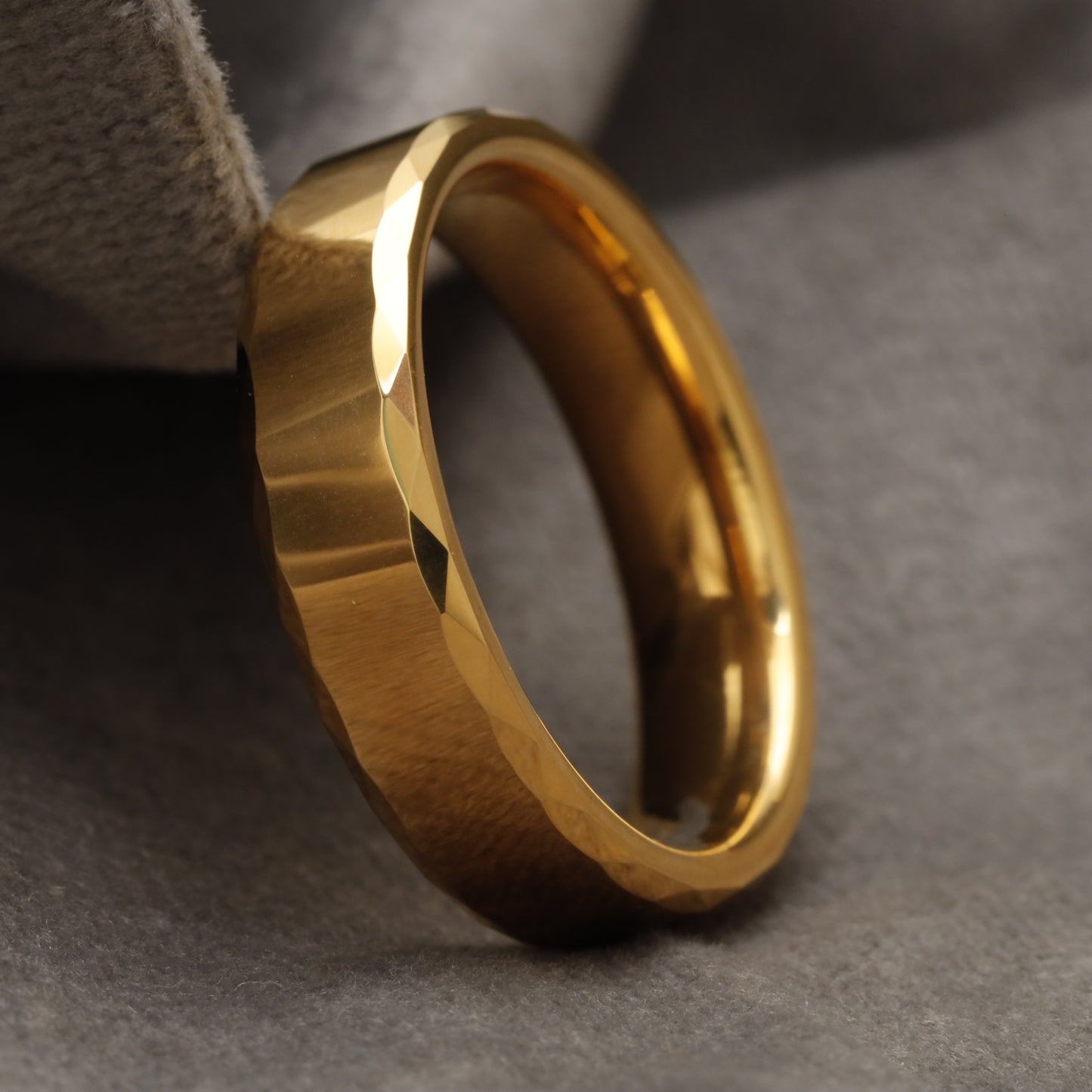 Slim Gold Micro-Faceted Tungsten Ring with Diamond-Cut Beveled Surface U14