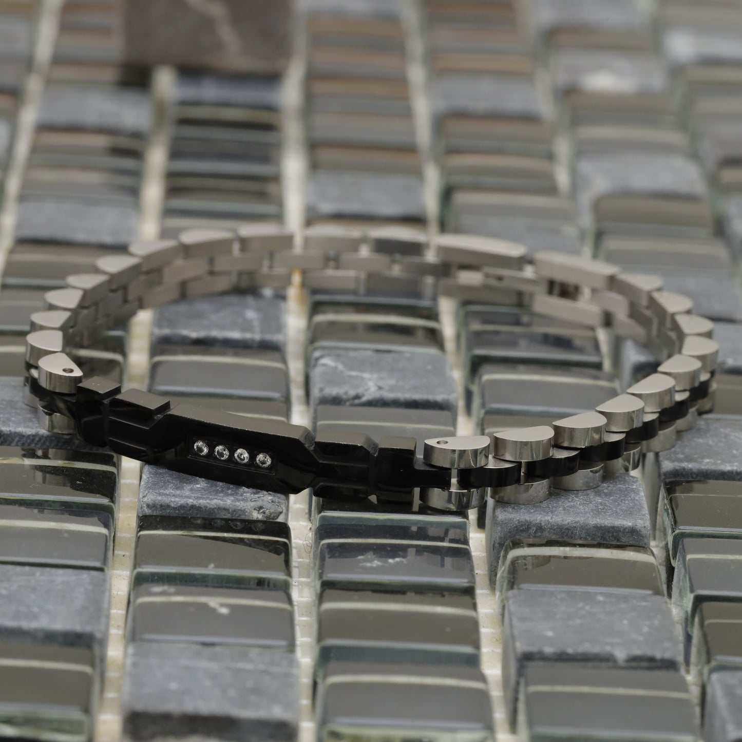 Silver & Black Stainless Steel Bracelet B1
