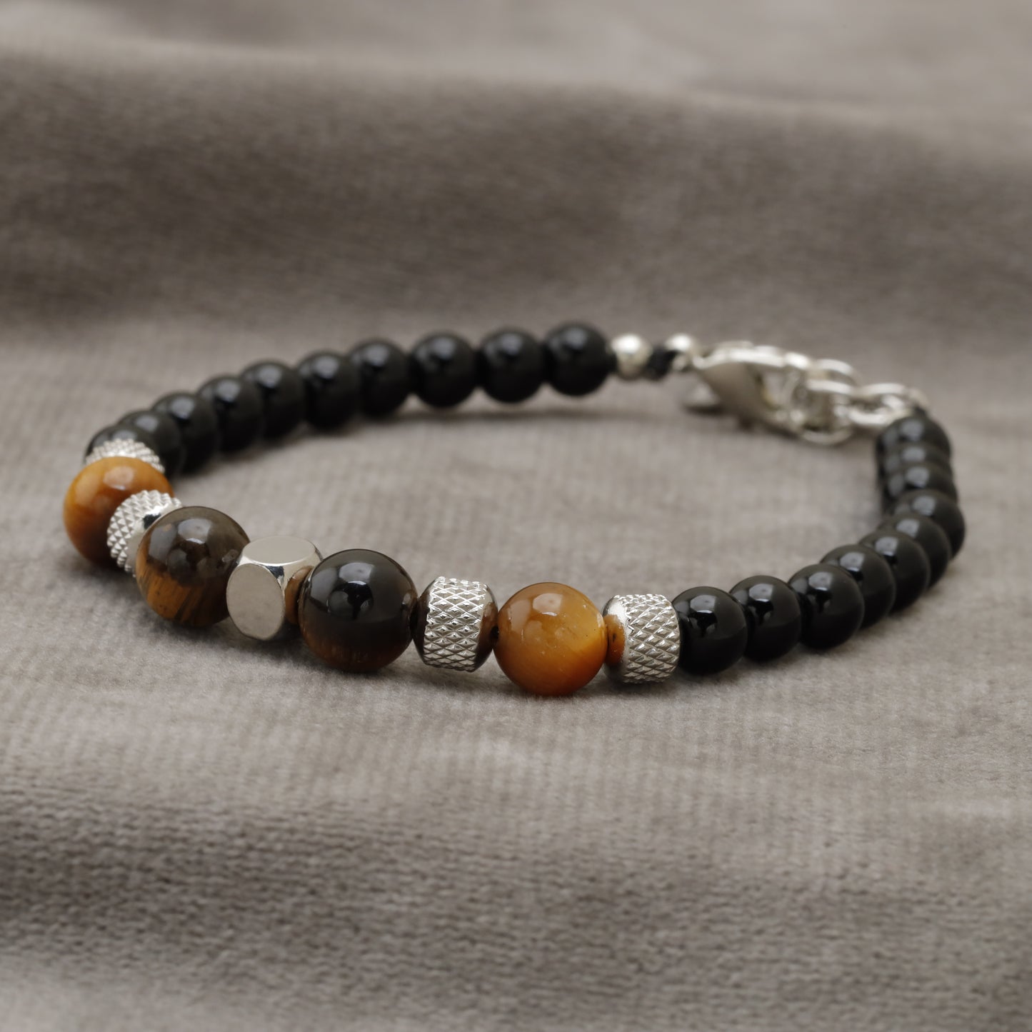 Black Onyx & Tiger Eye Stainless Steel Bracelet B4