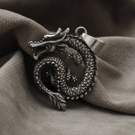 Coiled Chinese Dragon Stainless Steel Pendant X6
