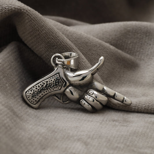 Hand Holding Gun Stainless Steel Pendant X10