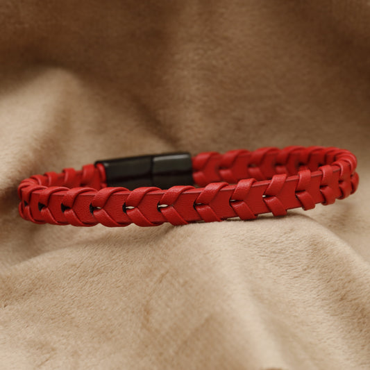 Red Braided Leather Bracelet B50