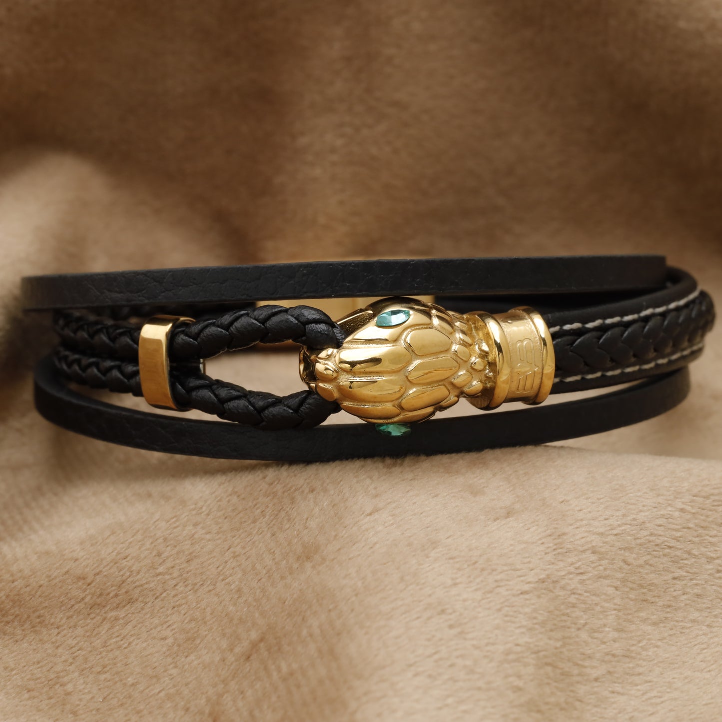 Gold Panther Head Multi-Layer Black Leather Bracelet B53