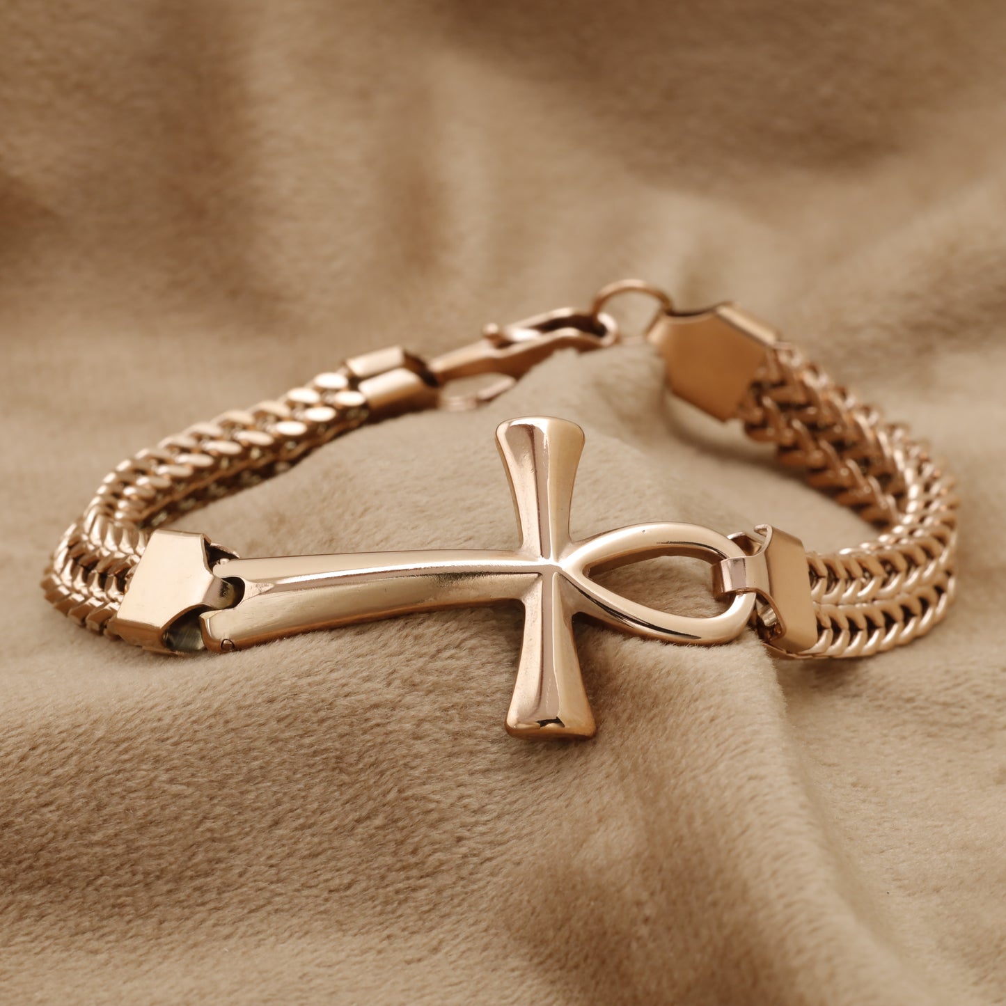 Rose Gold Ankh Cross Chain Bracelet B22