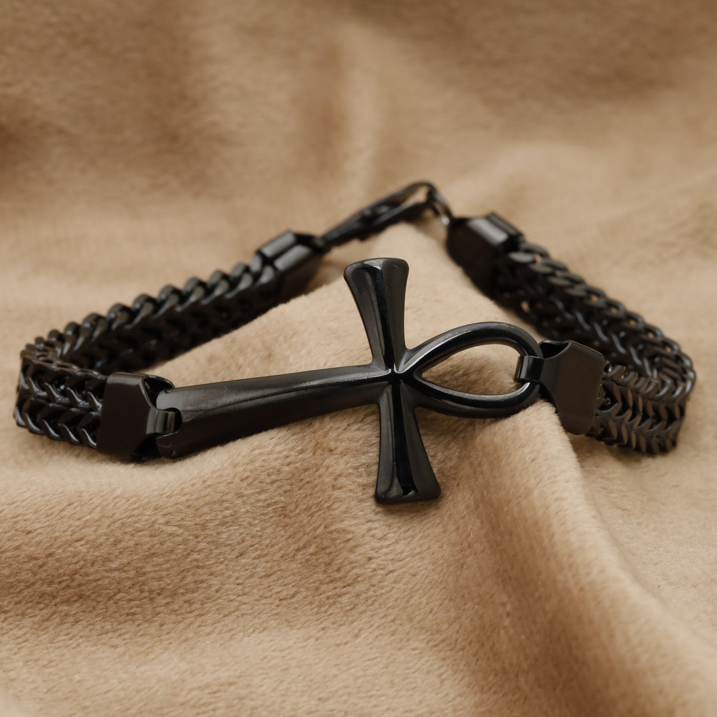 Black Ankh Cross Chain Bracelet B23