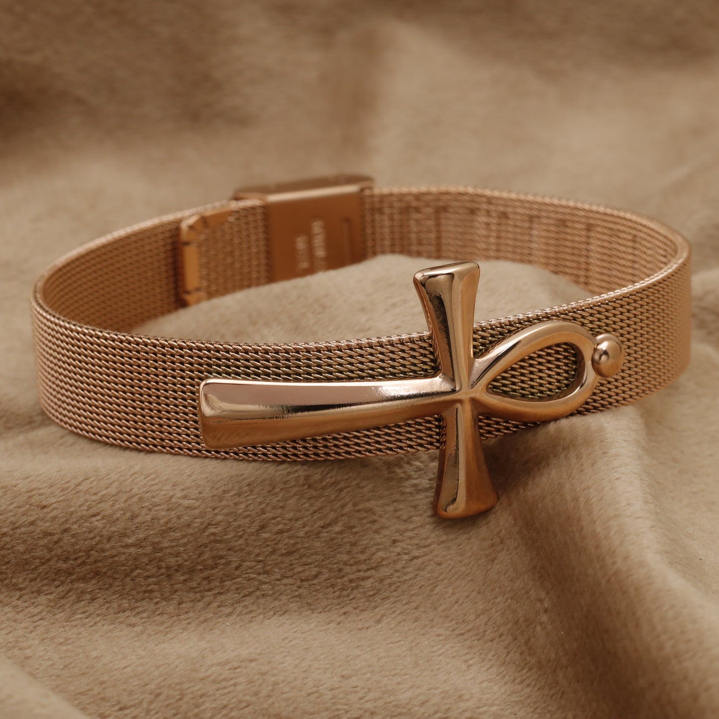 Rose Gold Ankh Cross Mesh Bracelet B26