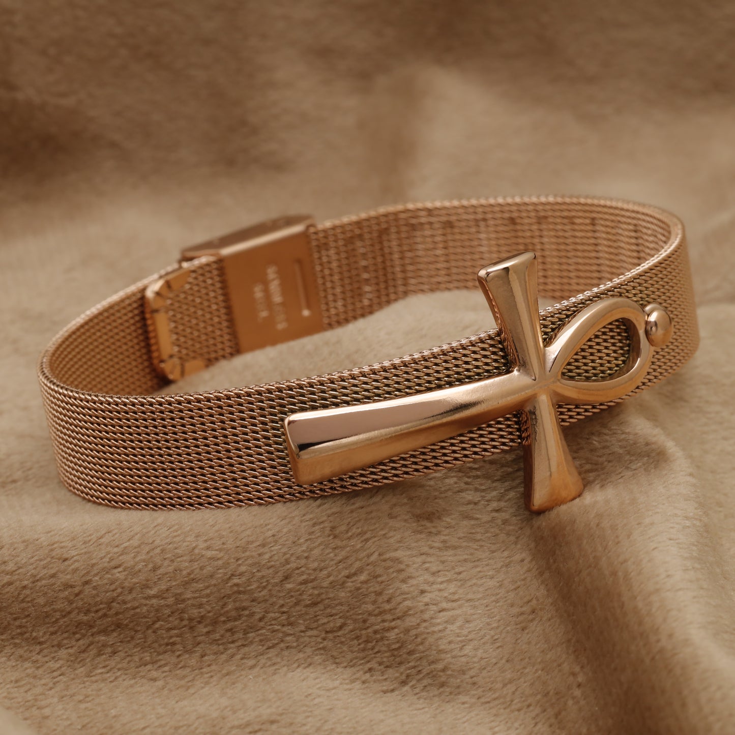 Rose Gold Ankh Cross Mesh Bracelet B26