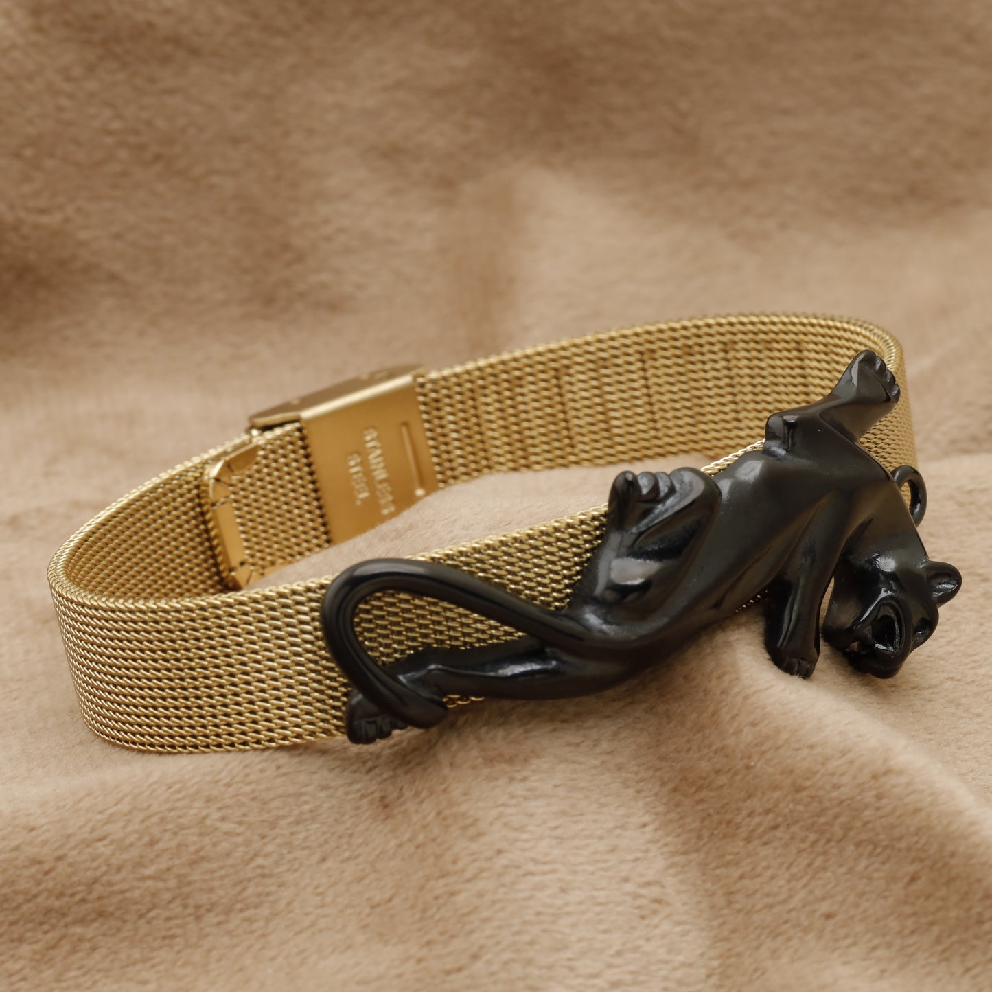 Gold Mesh Panther Stainless Steel Bracelet B29