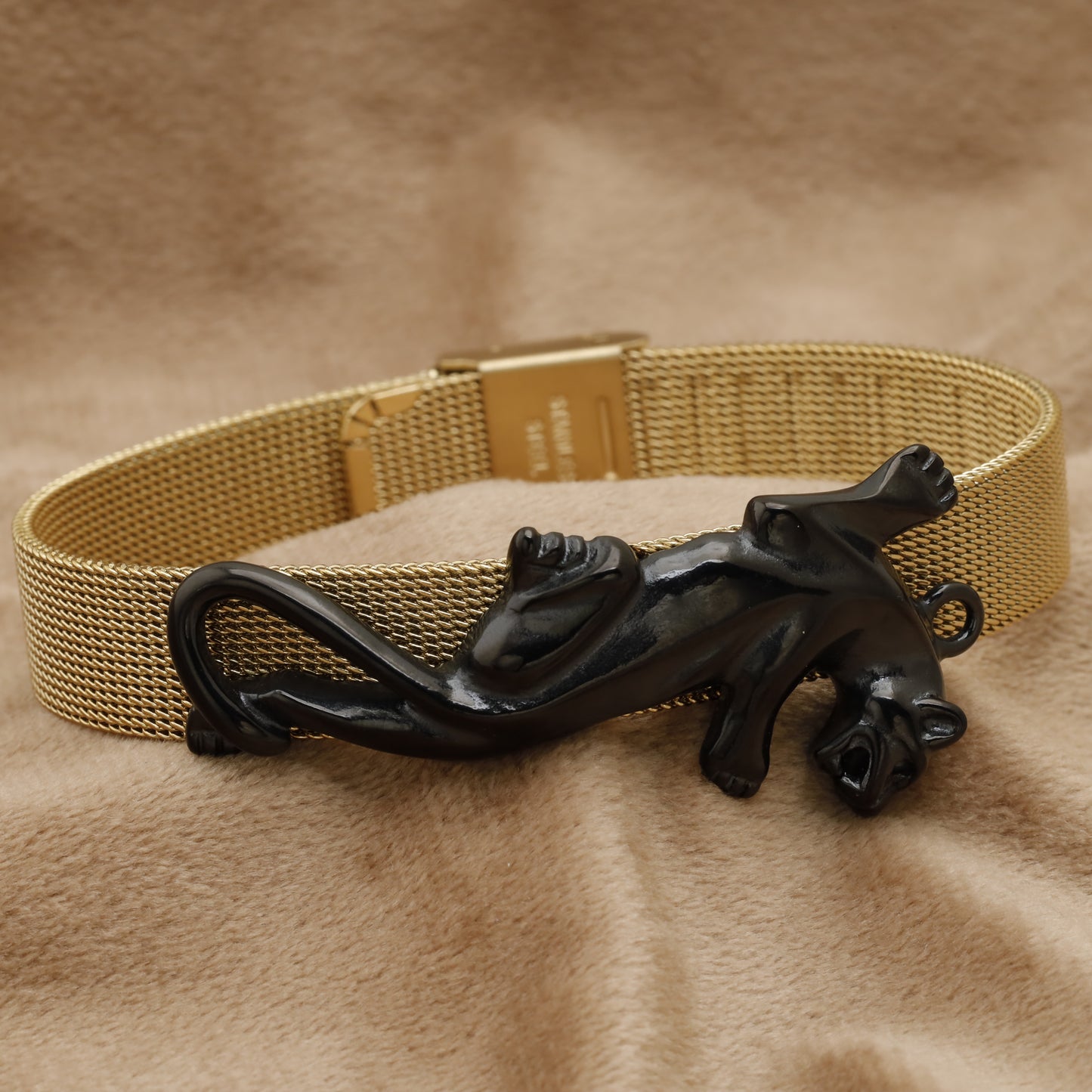 Gold Mesh Panther Stainless Steel Bracelet B29