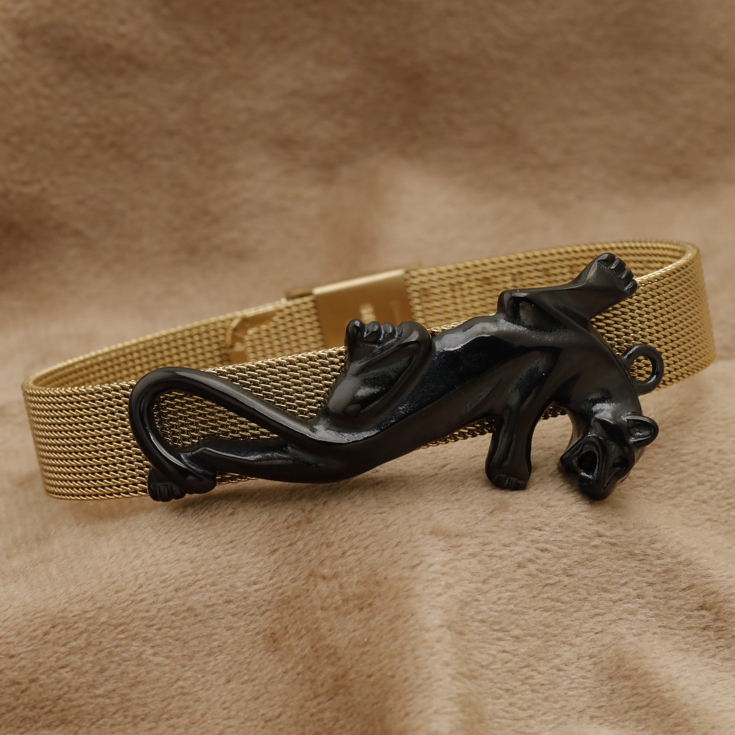 Gold Mesh Panther Stainless Steel Bracelet B29