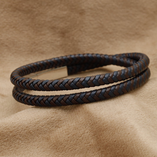 Natural Leather & Stainless Steel Bracelet B36