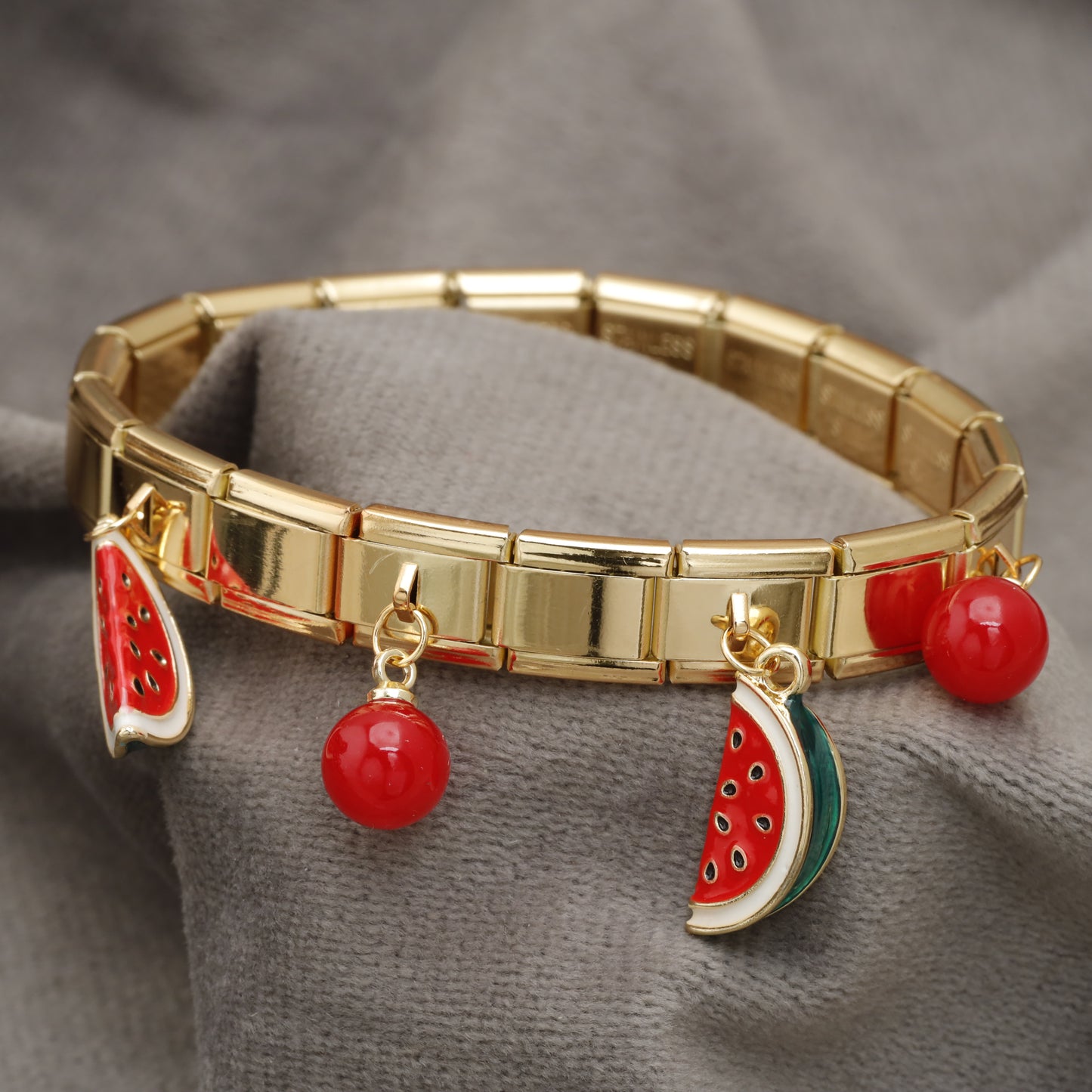 Gold Italian Charm Bracelet – Watermelon Enamel Charms | KAR47