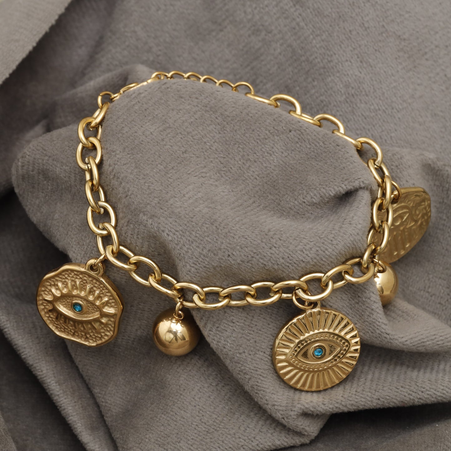 Gold Evil Eye and Hamsa Medallion Bracelet - KAR98