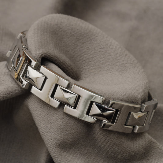 Silver Geometric H-Link Steel Bracelet B105