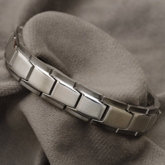 Silver Multi-Element Magnetic Steel Bracelet B107
