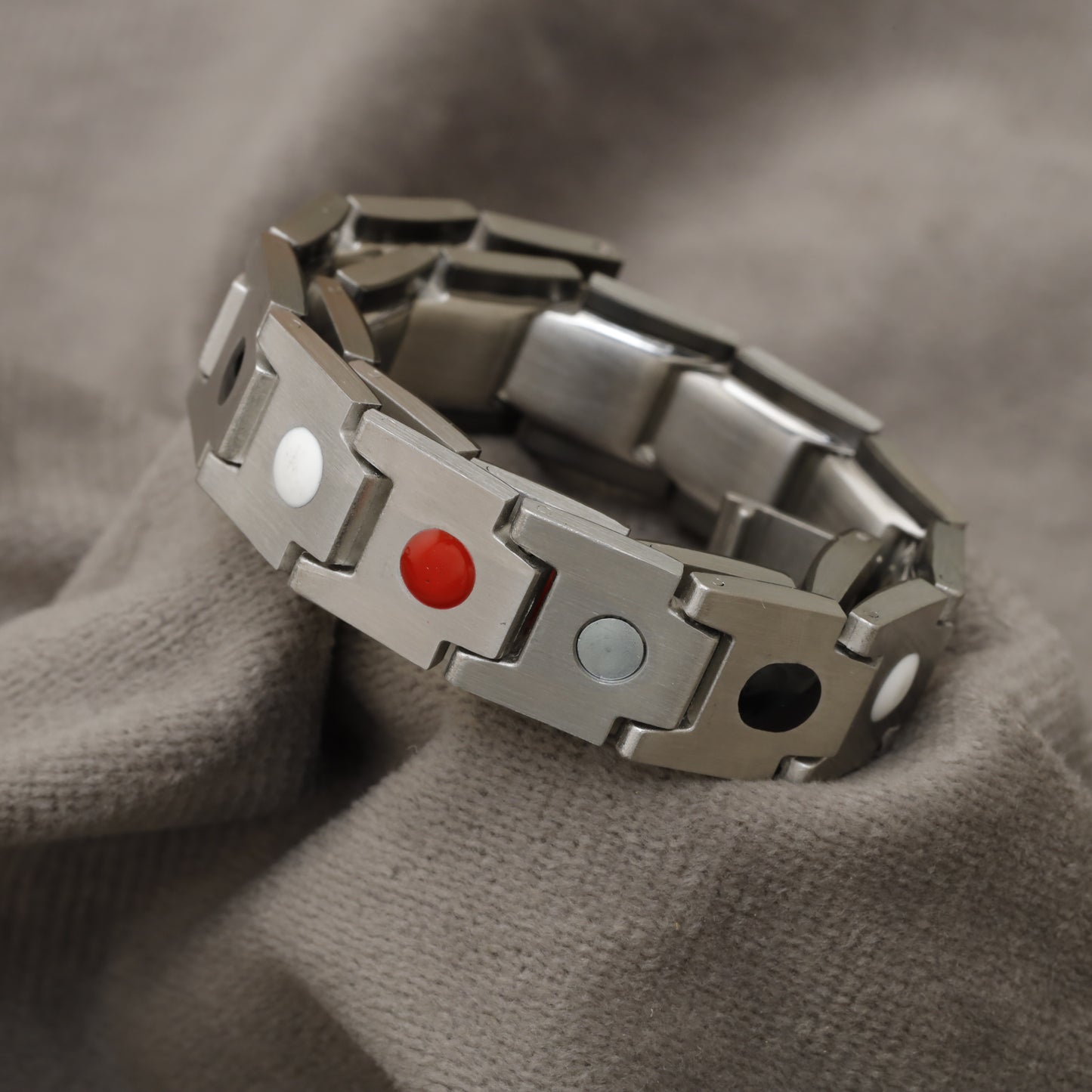 Silver Multi-Element Magnetic Steel Bracelet B107 magnetic elements