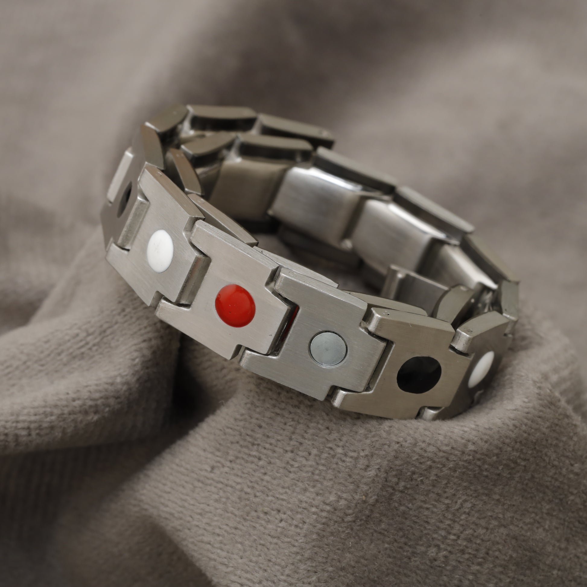 Silver Multi-Element Magnetic Steel Bracelet B107 magnetic elements