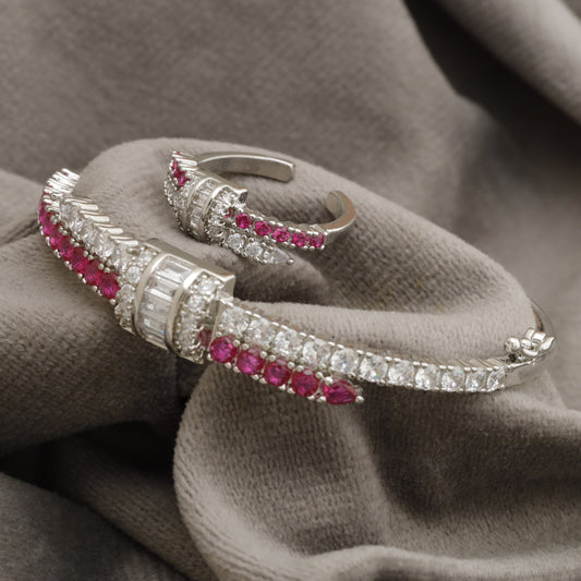 KAR129 – Luxury Silver Crystal & Ruby Jewelry Set – Bracelet & Ring