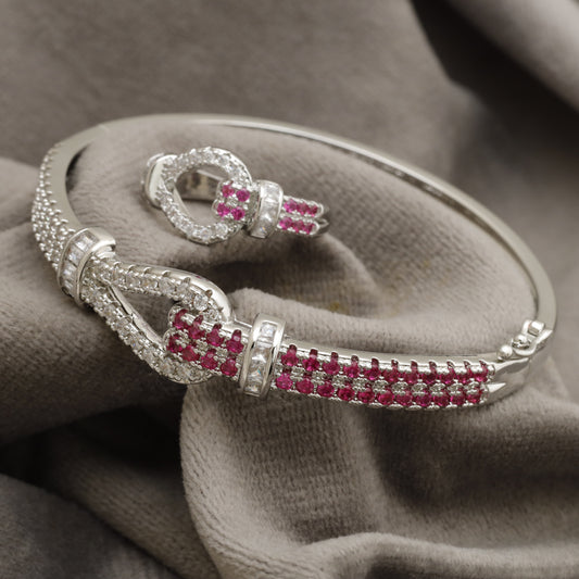 KAR130 – Luxury Silver Crystal & Ruby Knot Jewelry Set – Bracelet & Ring