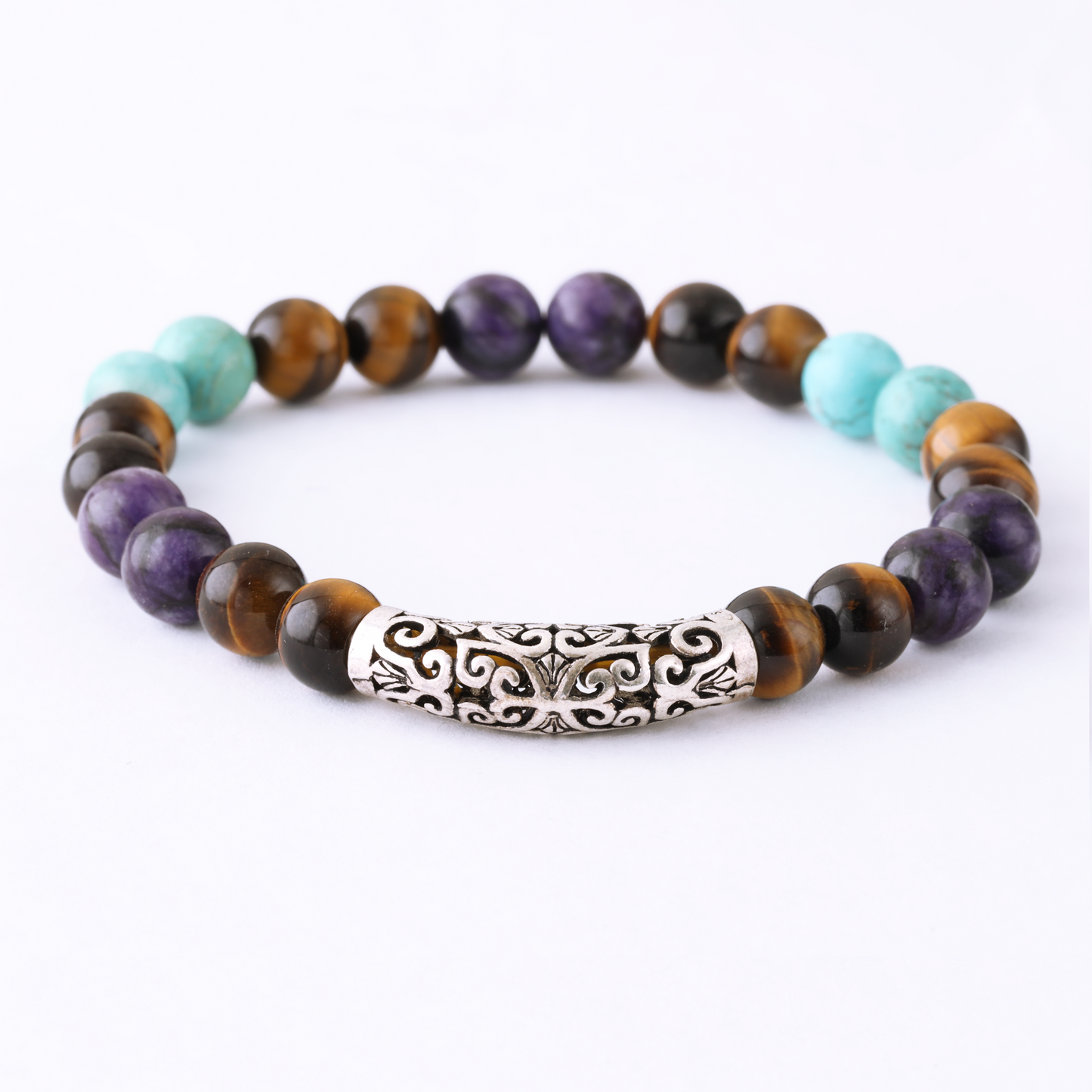 Natural Purple Jasper Gemstone, Natural Turquoise Howlite Gemstone & Brown Tiger Eye Gemstone with 925 Sterling Silver Toy LU195