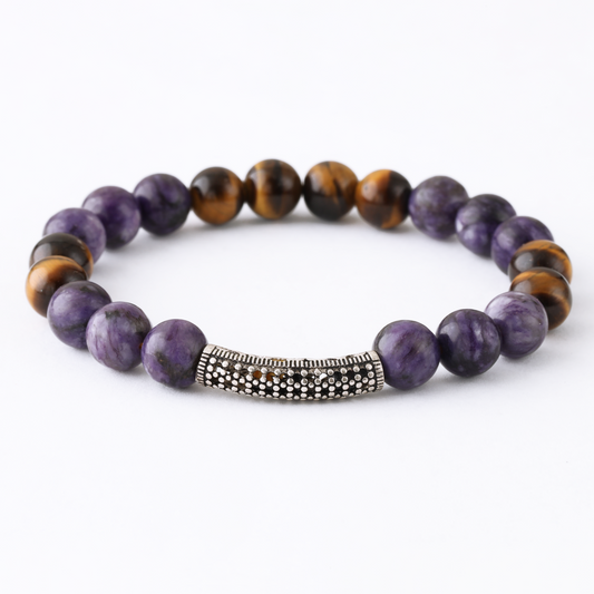 Natural Purple Jasper Gemstone & Brown Tiger Eye Gemstone with 925 Sterling Silver Toy LU197