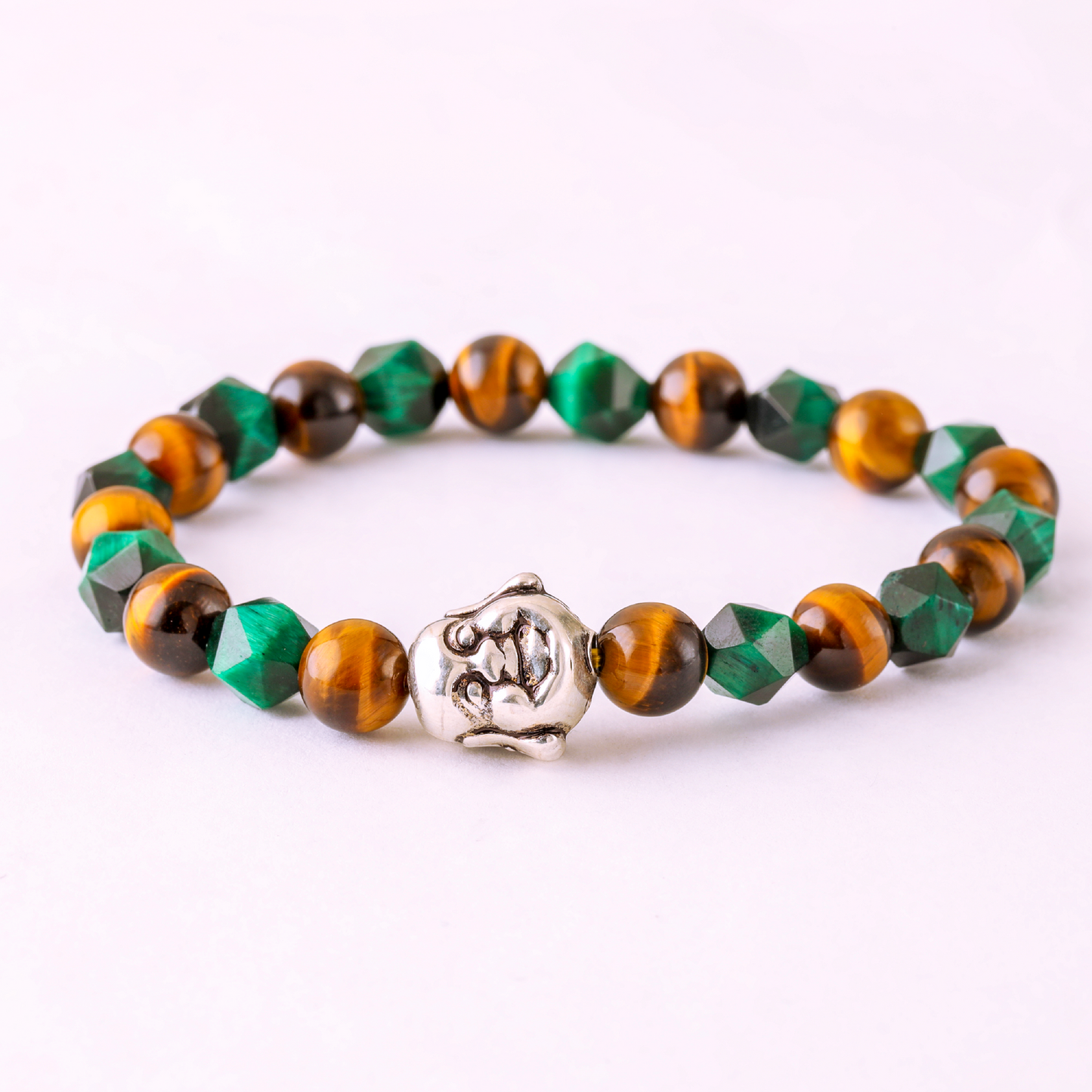 Natural Brown Tiger Eye Gemstone & Natural Cubic Green Tiger Eye Gemstone with Laughing Buddha 925 Sterling Silver Toy LU199