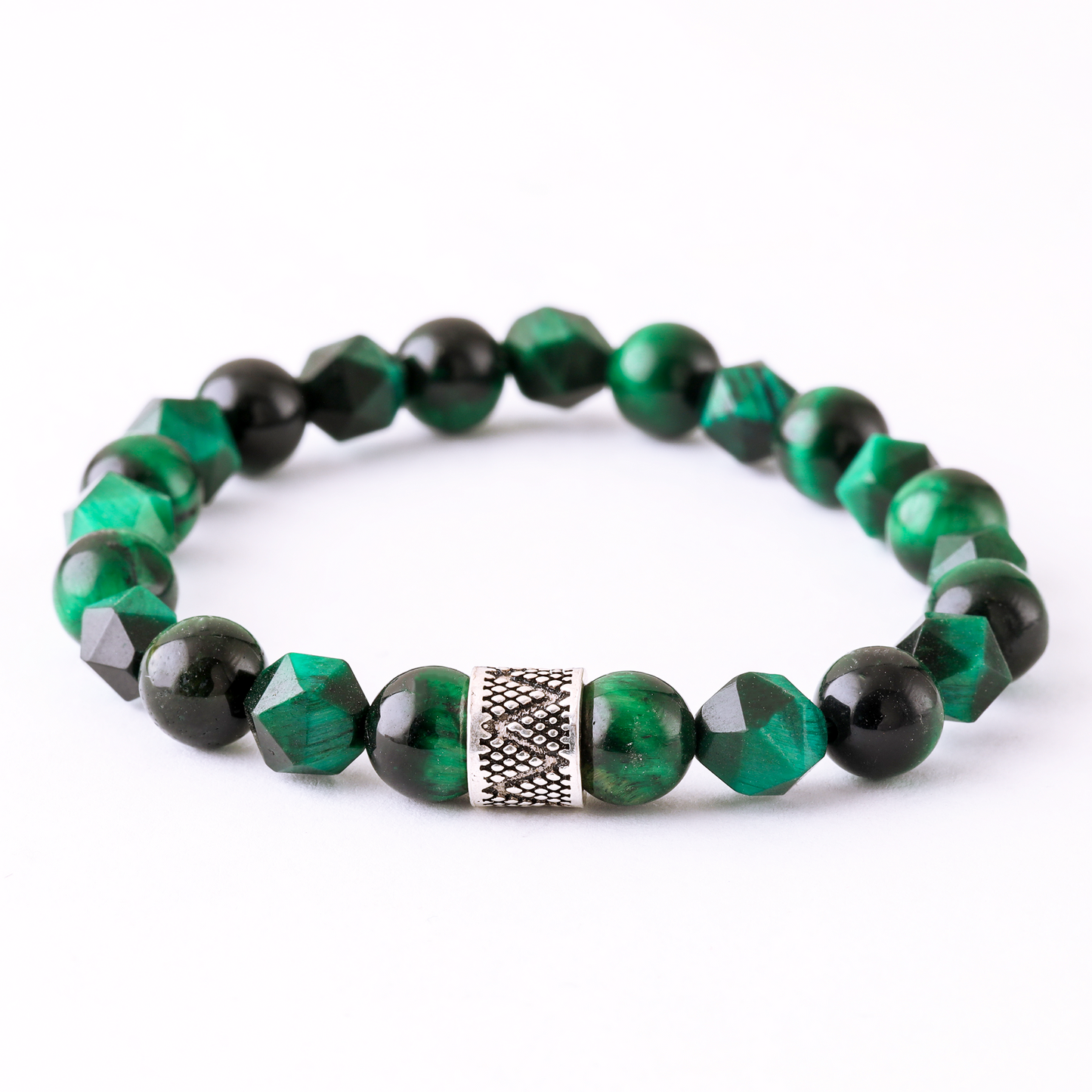 Natural Cubic Green Tiger Eye Gemstone & Spherical Green Tiger Eye Gemstone with Maze 925 Sterling Silver Toy LU200