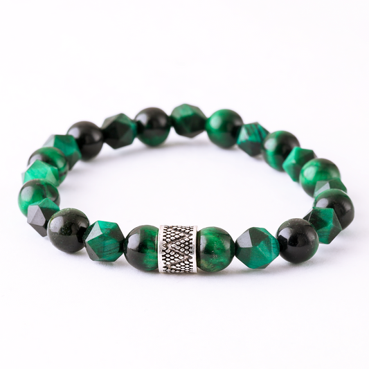 Natural Cubic Green Tiger Eye Gemstone & Spherical Green Tiger Eye Gemstone with Maze 925 Sterling Silver Toy LU200