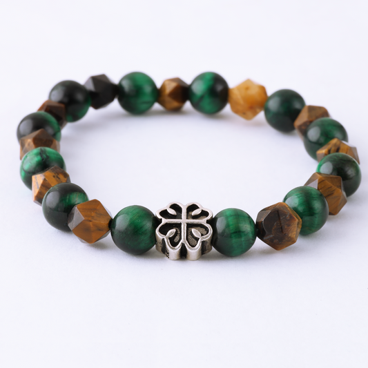 Natural Cubic Brown Tiger Eye Gemstone & Natural Green Tiger Eye Gemstone with Lucky four-leaf clover 925 Sterling Silver Toy LU204