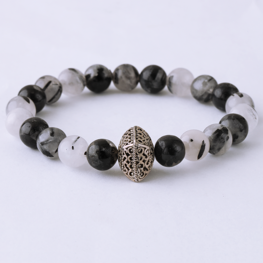 Natural Spherical Tourmaline Quartz with 925 Sterling Silver Toy LU206