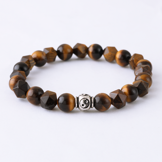 Natural Cubic Brown Tiger Eye Gemstone & Natural Spherical Brown Tiger Eye Gemstone with Ying-Yang Jar 925 Sterling Silver Toy LU205