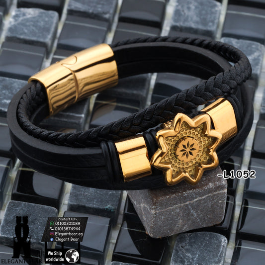 Premium Genuine Leather Bracelet with Gold Star Pattern L1052