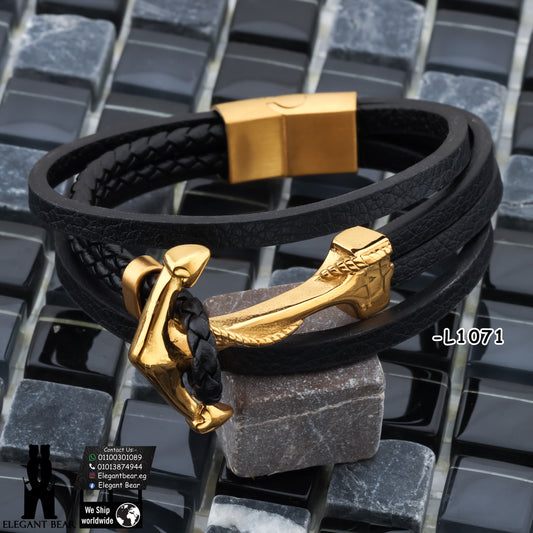 Premium Genuine Leather Bracelet with Gold Snake Pattern L1071