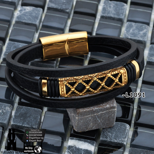 Premium Genuine Leather Bracelet with Geometric Pattern L1091