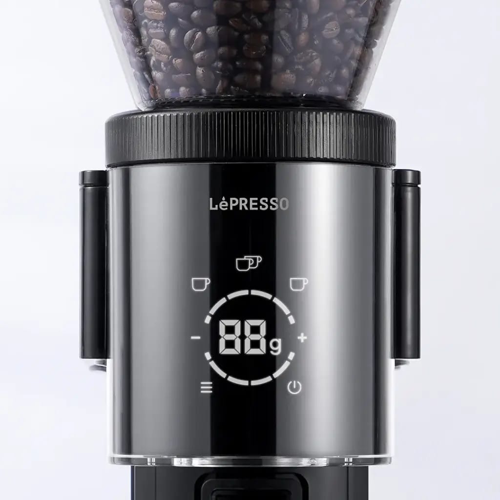 LePresso Grindeur Conical Burr Grinder with Digital Weight Control - Black
