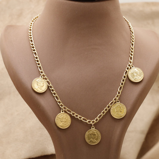 Gold Multi Coin Charm Necklace KAR24 – عقد عملات ذهبي