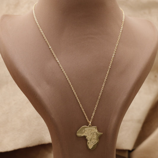 Gold Africa Map Chain Necklace KAR30 – عقد خريطة أفريقيا كبير